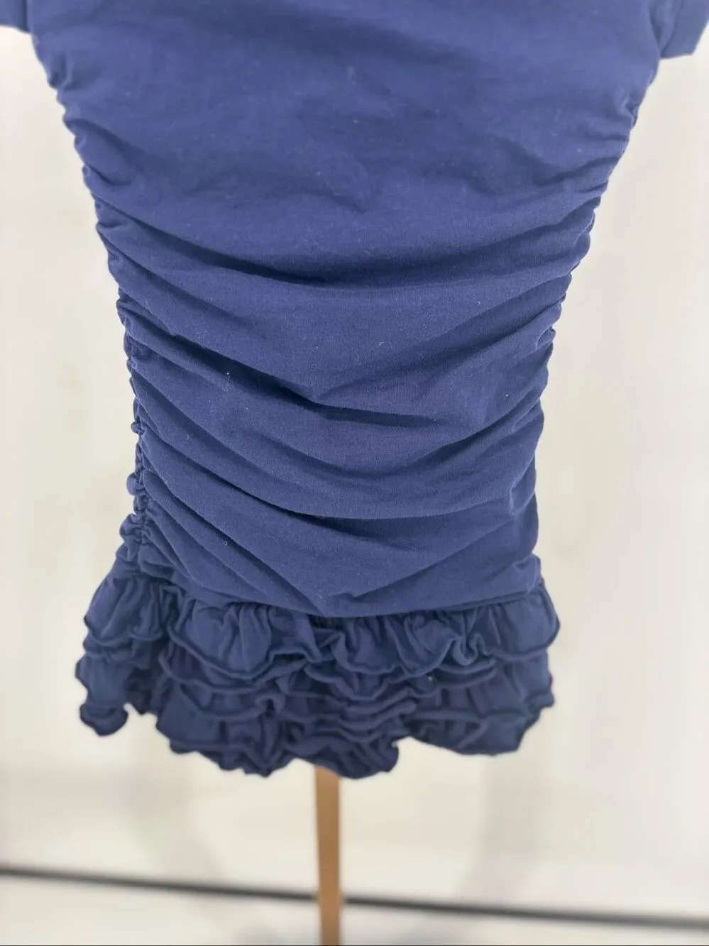 Ralph Lauren Girls Size 5 Cap Sleeve Navy Dress Ruched Ruffled Hem Nautical Prep